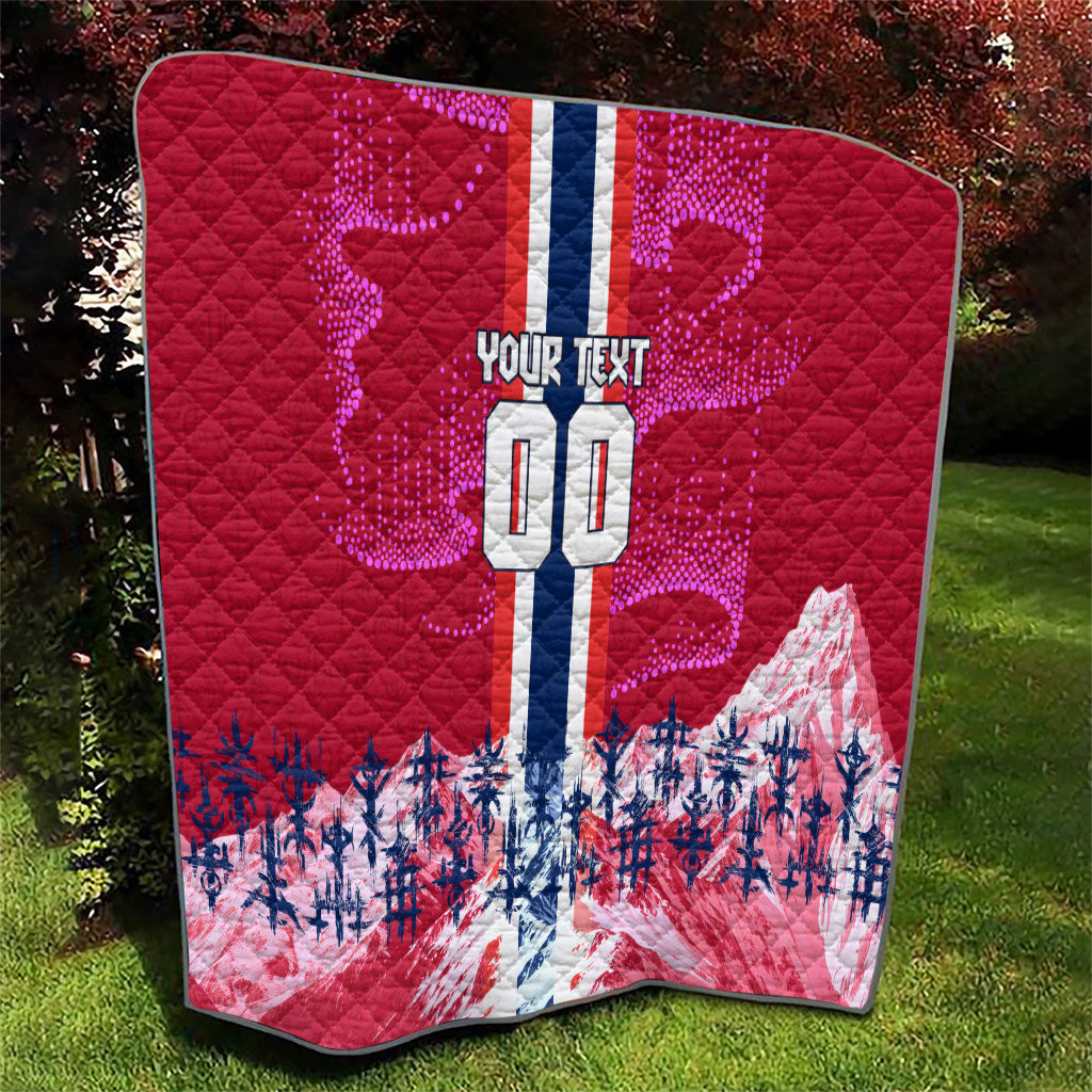 Personalized Norway Football Quilt Viking Lion Soccer Mascot - Nordic Longship And Mountain Landscape