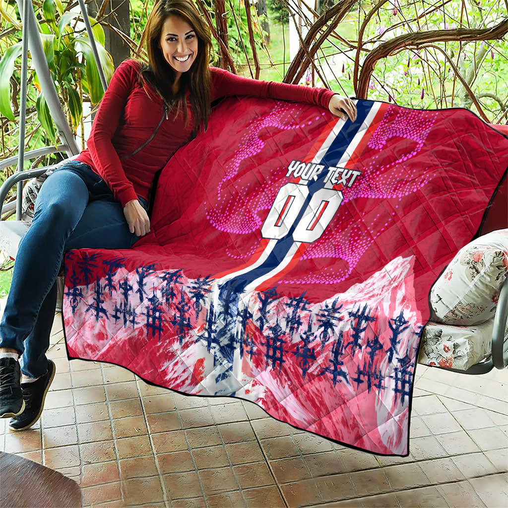 Personalized Norway Football Quilt Viking Lion Soccer Mascot - Nordic Longship And Mountain Landscape