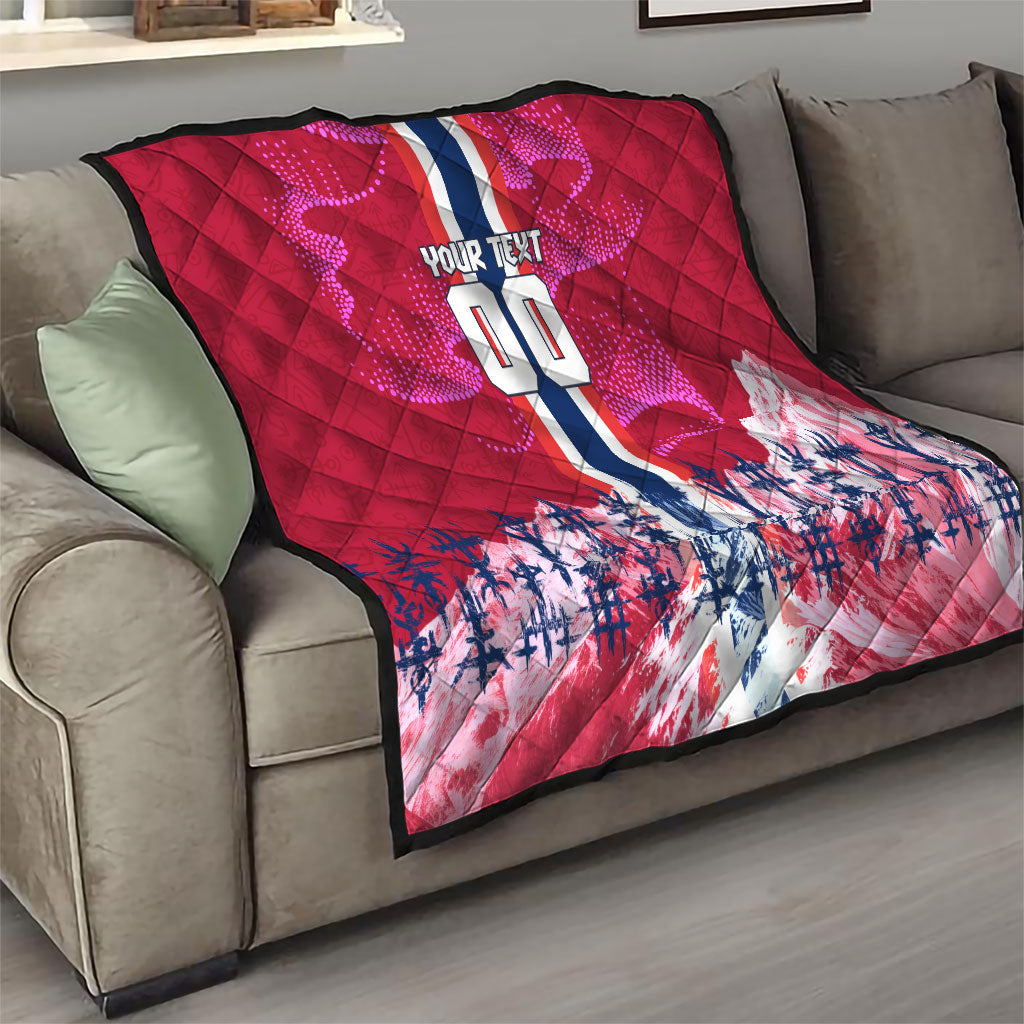 Personalized Norway Football Quilt Viking Lion Soccer Mascot - Nordic Longship And Mountain Landscape