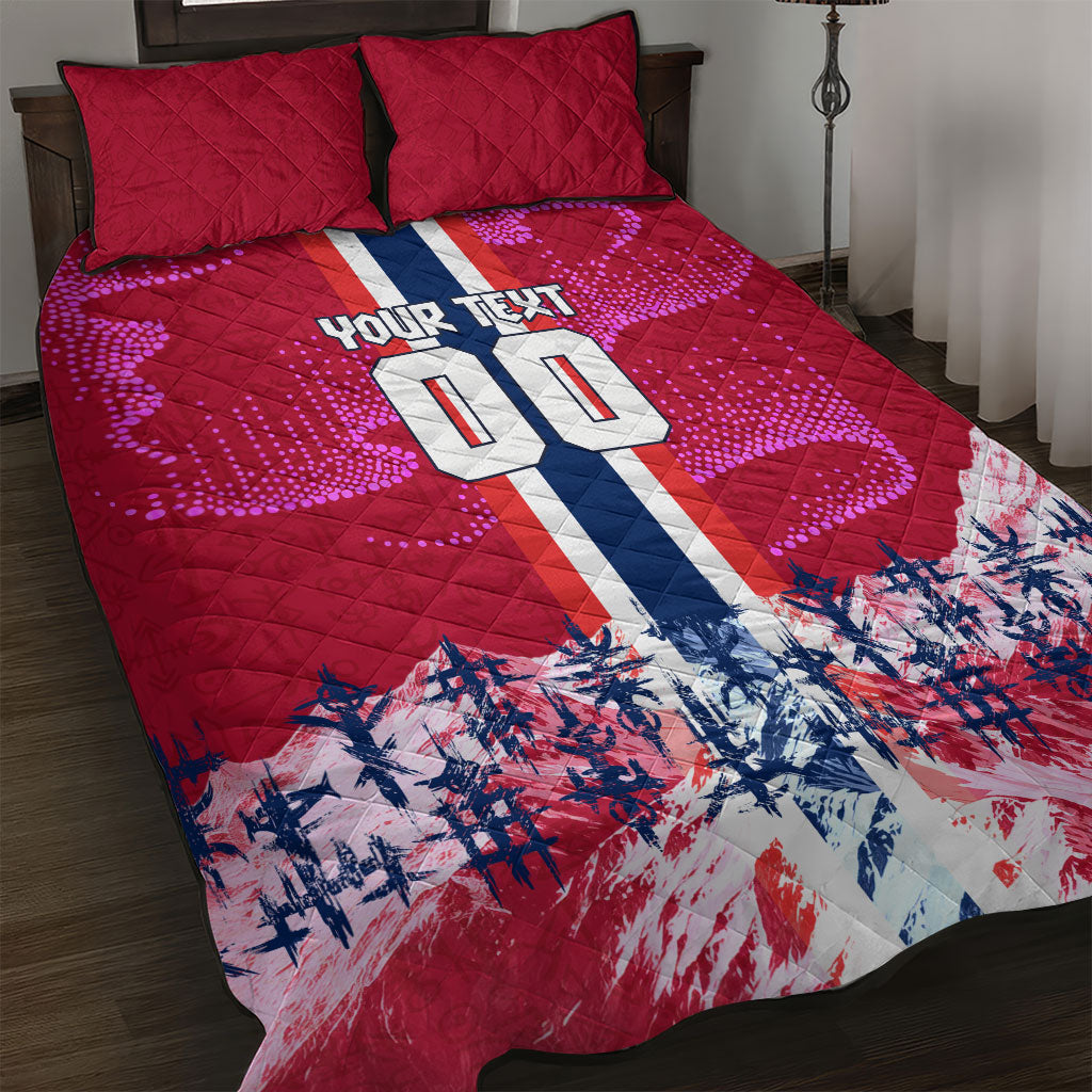Personalized Norway Football Quilt Bed Set Viking Lion Soccer Mascot - Nordic Longship And Mountain Landscape