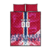 Personalized Norway Football Quilt Bed Set Viking Lion Soccer Mascot - Nordic Longship And Mountain Landscape
