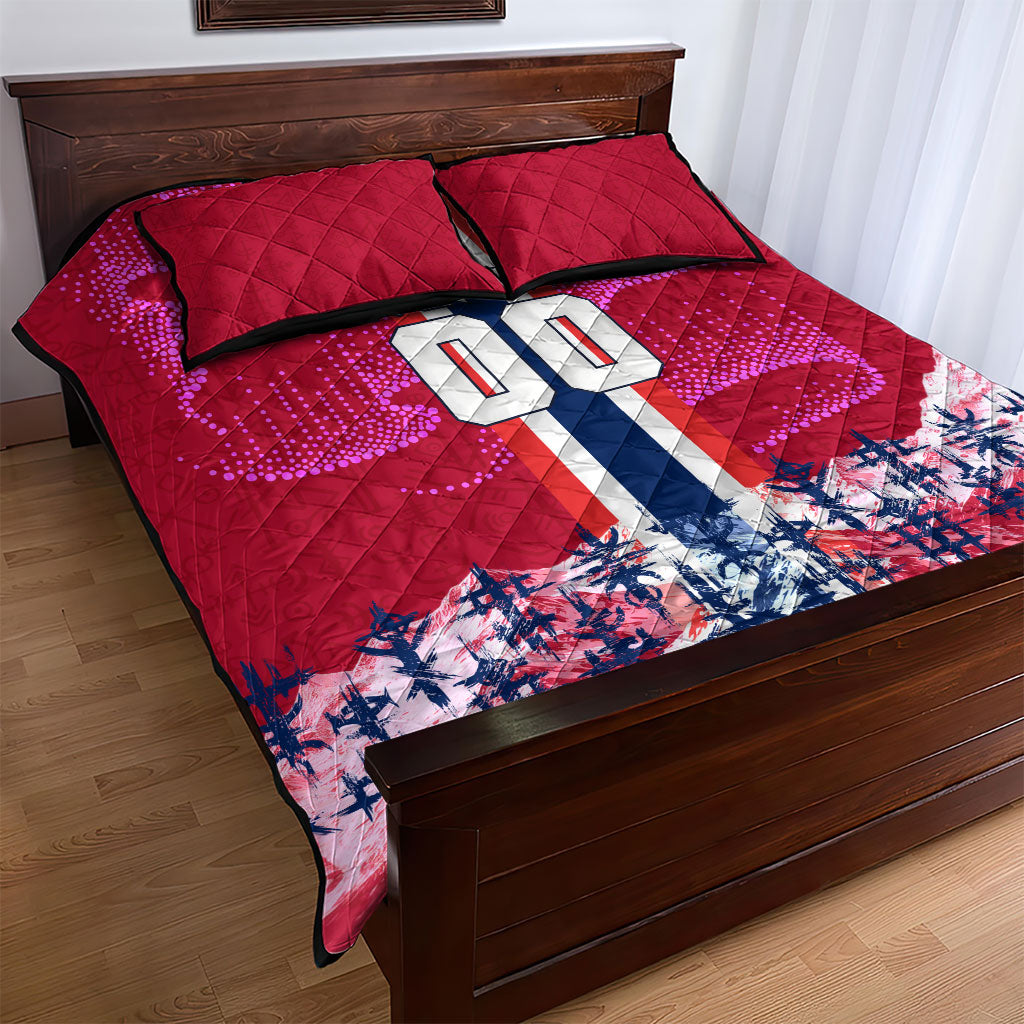 Personalized Norway Football Quilt Bed Set Viking Lion Soccer Mascot - Nordic Longship And Mountain Landscape