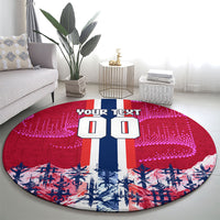 Personalized Norway Football Round Carpet Viking Lion Soccer Mascot - Nordic Longship And Mountain Landscape