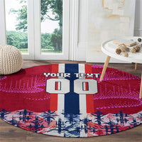 Personalized Norway Football Round Carpet Viking Lion Soccer Mascot - Nordic Longship And Mountain Landscape