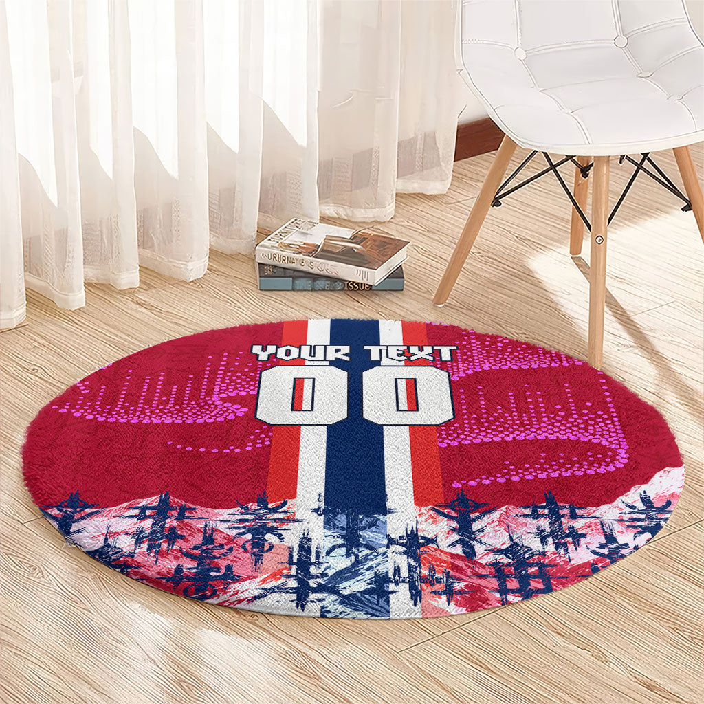 Personalized Norway Football Round Carpet Viking Lion Soccer Mascot - Nordic Longship And Mountain Landscape