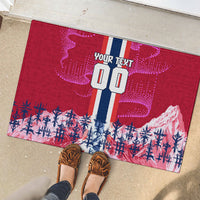 Personalized Norway Football Rubber Doormat Viking Lion Soccer Mascot - Nordic Longship And Mountain Landscape