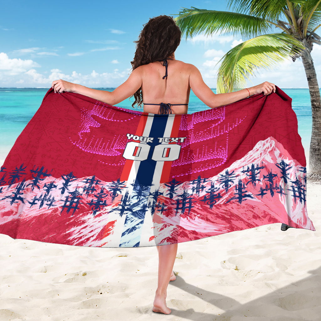 Personalized Norway Football Sarong Viking Lion Soccer Mascot - Nordic Longship And Mountain Landscape