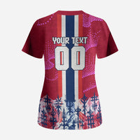 Personalized Norway Football Scrub Top Viking Lion Soccer Mascot - Nordic Longship And Mountain Landscape