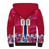 Personalized Norway Football Sherpa Hoodie Viking Lion Soccer Mascot - Nordic Longship And Mountain Landscape