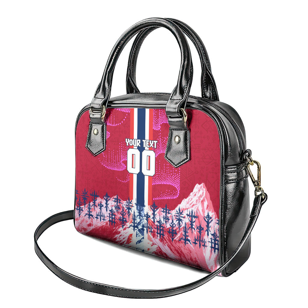 Personalized Norway Football Shoulder Handbag Viking Lion Soccer Mascot - Nordic Longship And Mountain Landscape