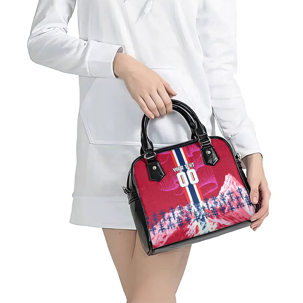 Personalized Norway Football Shoulder Handbag Viking Lion Soccer Mascot - Nordic Longship And Mountain Landscape