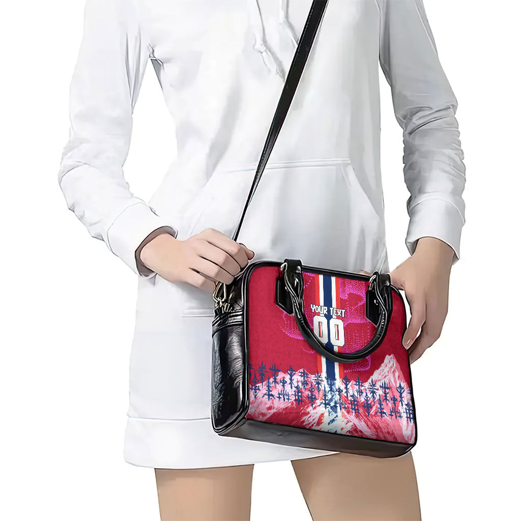Personalized Norway Football Shoulder Handbag Viking Lion Soccer Mascot - Nordic Longship And Mountain Landscape