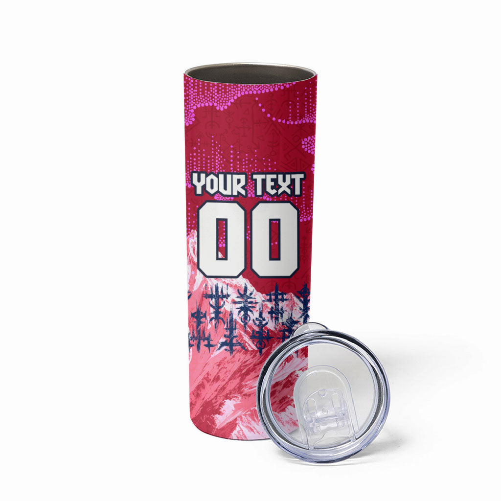 Personalized Norway Football Skinny Tumbler Viking Lion Soccer Mascot - Nordic Longship And Mountain Landscape