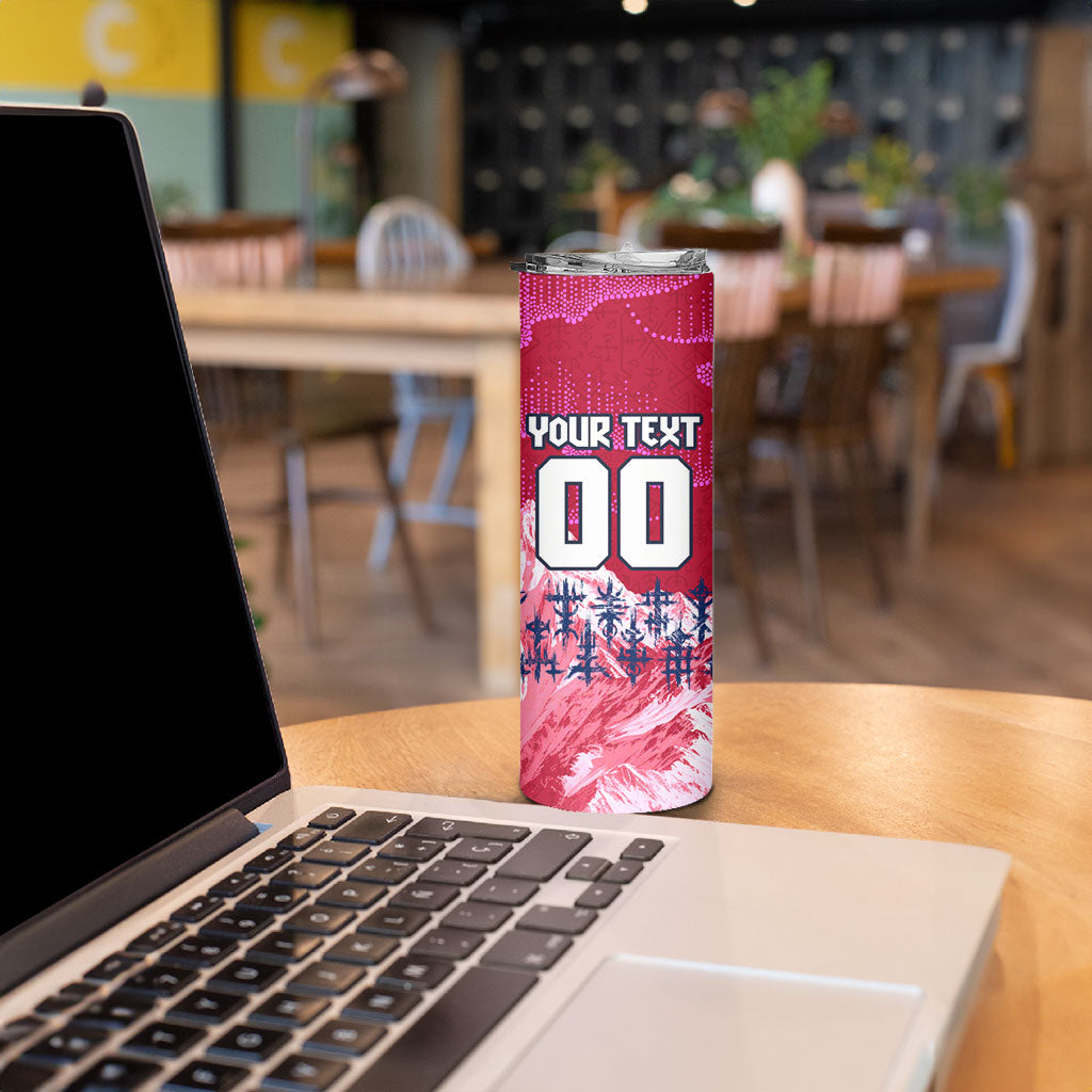 Personalized Norway Football Skinny Tumbler Viking Lion Soccer Mascot - Nordic Longship And Mountain Landscape