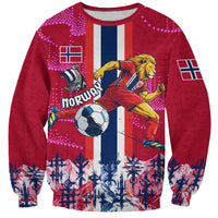 Personalized Norway Football Sweatshirt Viking Lion Soccer Mascot - Nordic Longship And Mountain Landscape