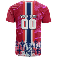Personalized Norway Football T Shirt Viking Lion Soccer Mascot - Nordic Longship And Mountain Landscape