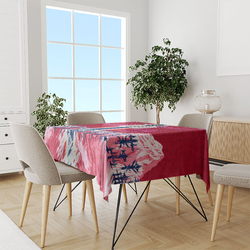 Personalized Norway Football Tablecloth Viking Lion Soccer Mascot - Nordic Longship And Mountain Landscape