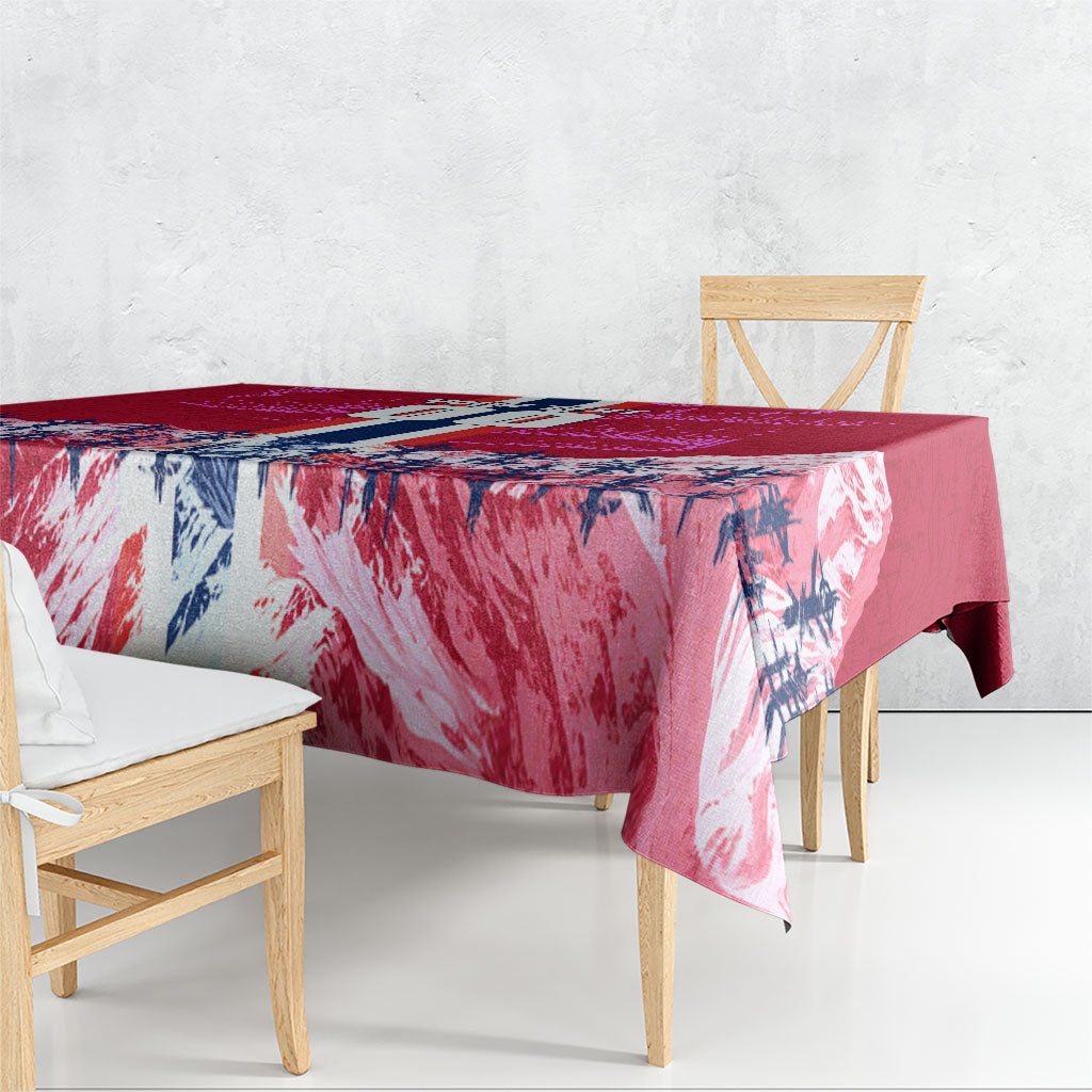 Personalized Norway Football Tablecloth Viking Lion Soccer Mascot - Nordic Longship And Mountain Landscape
