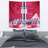 Personalized Norway Football Tapestry Viking Lion Soccer Mascot - Nordic Longship And Mountain Landscape