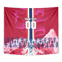 Personalized Norway Football Tapestry Viking Lion Soccer Mascot - Nordic Longship And Mountain Landscape