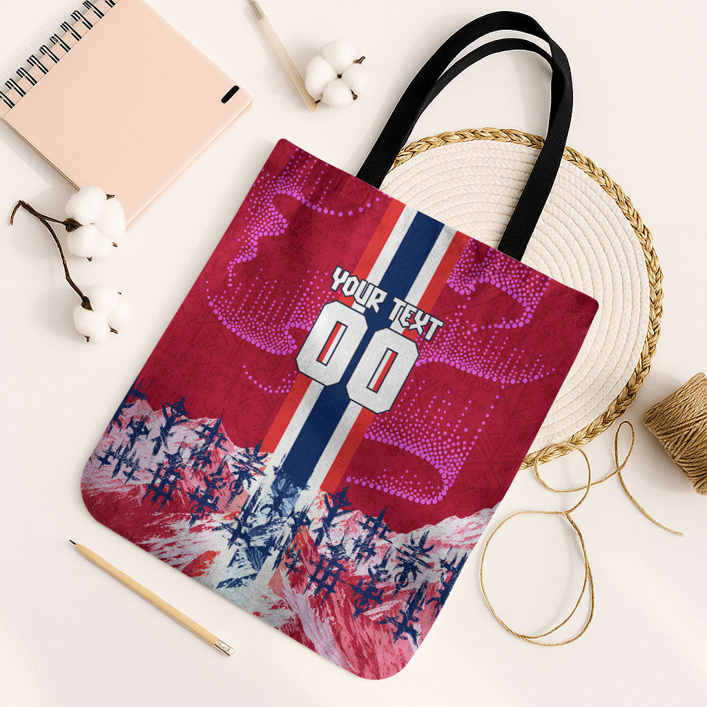 Personalized Norway Football Tote Bag Viking Lion Soccer Mascot - Nordic Longship And Mountain Landscape