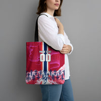 Personalized Norway Football Tote Bag Viking Lion Soccer Mascot - Nordic Longship And Mountain Landscape