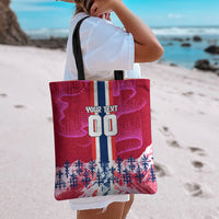 Personalized Norway Football Tote Bag Viking Lion Soccer Mascot - Nordic Longship And Mountain Landscape
