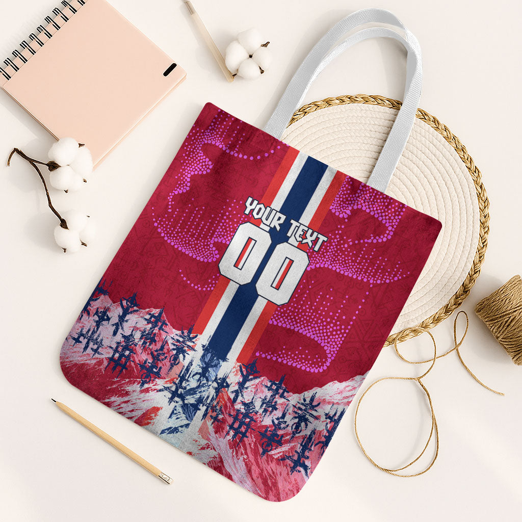 Personalized Norway Football Tote Bag Viking Lion Soccer Mascot - Nordic Longship And Mountain Landscape
