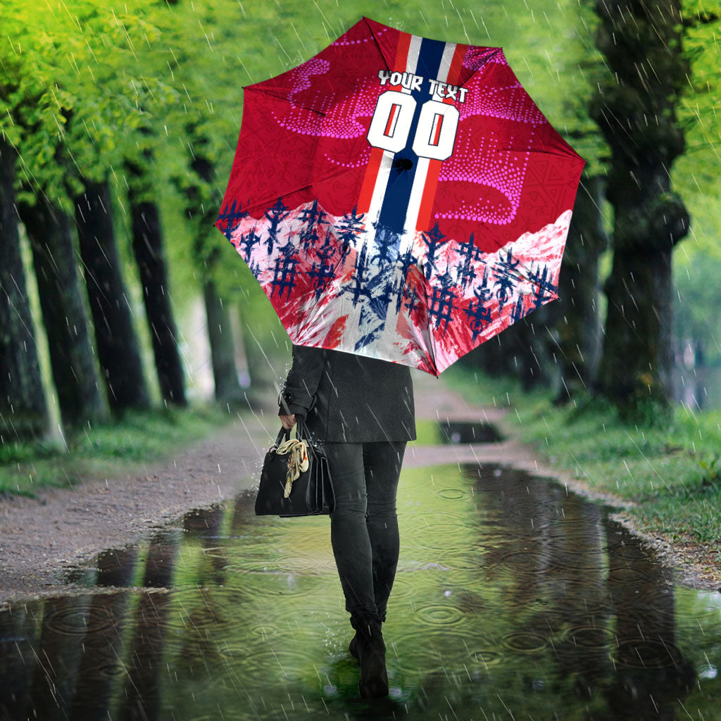 Personalized Norway Football Umbrella Viking Lion Soccer Mascot - Nordic Longship And Mountain Landscape