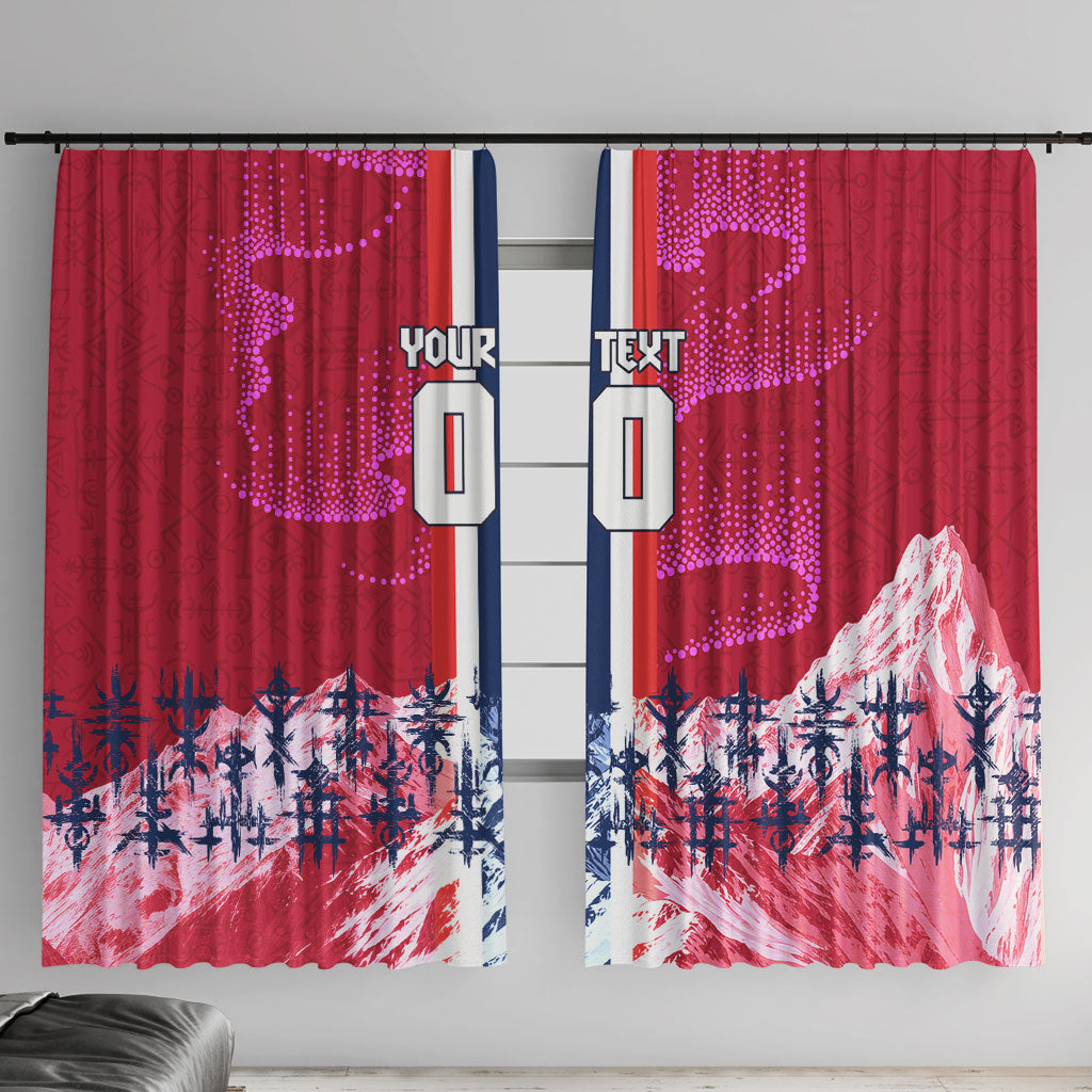 Personalized Norway Football Window Curtain Viking Lion Soccer Mascot - Nordic Longship And Mountain Landscape