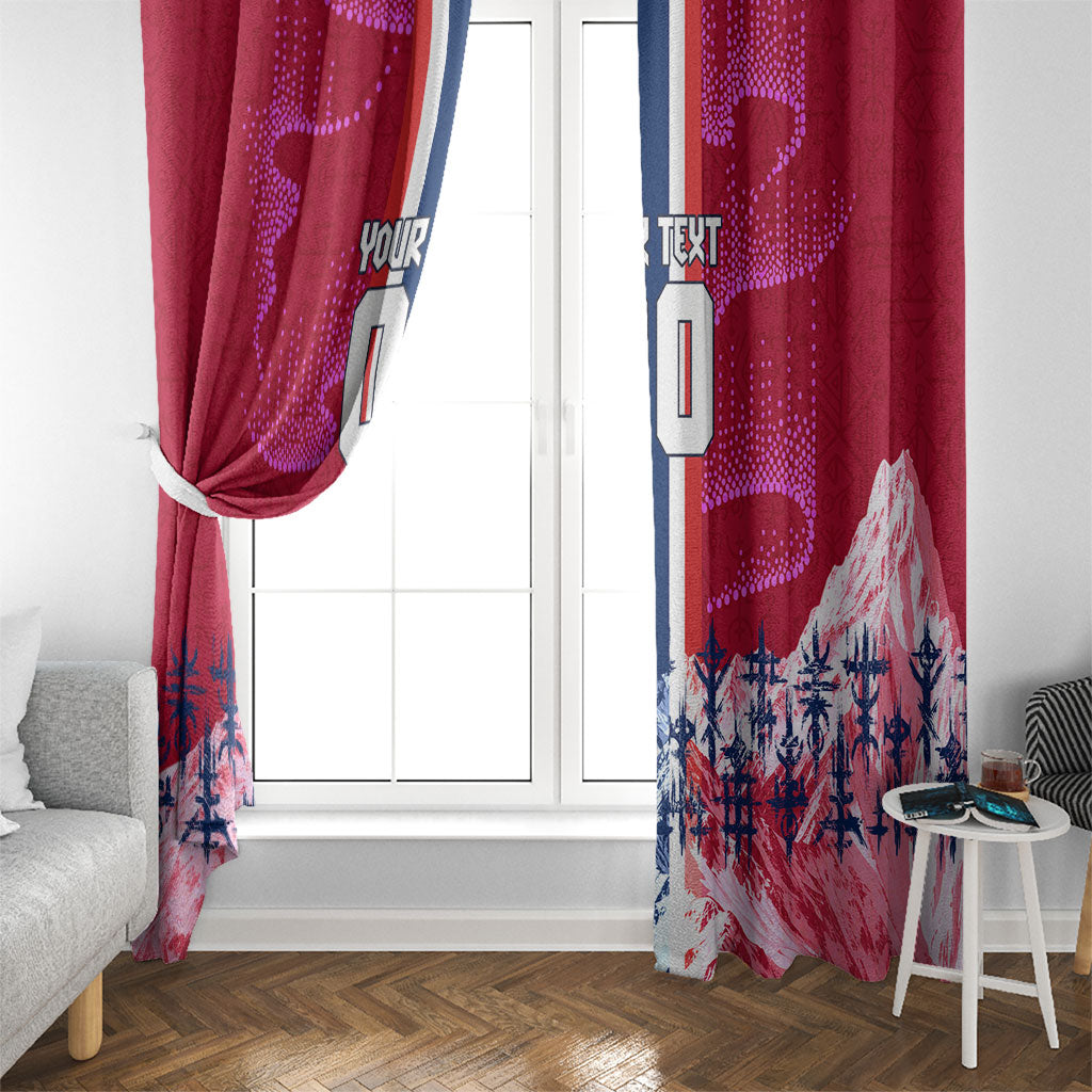 Personalized Norway Football Window Curtain Viking Lion Soccer Mascot - Nordic Longship And Mountain Landscape