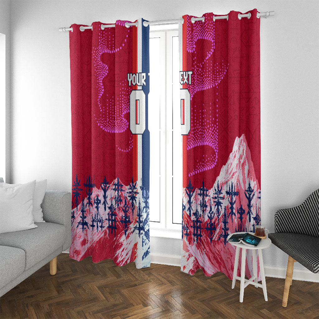 Personalized Norway Football Window Curtain Viking Lion Soccer Mascot - Nordic Longship And Mountain Landscape