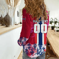Personalized Norway Football Women Casual Shirt Viking Lion Soccer Mascot - Nordic Longship And Mountain Landscape