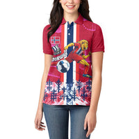 Personalized Norway Football Women Polo Shirt Viking Lion Soccer Mascot - Nordic Longship And Mountain Landscape