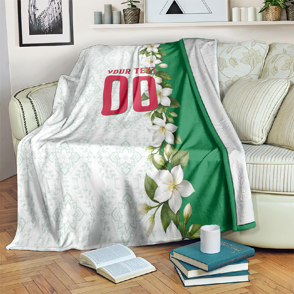 Personalized Algeria Football Desert Fox Blanket Desert Fox Mascot Soccer Art With Floral Jasmine And Flag