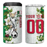 Personalized Algeria Football Desert Fox 4 in 1 Can Cooler Tumbler Desert Fox Mascot Soccer Art With Floral Jasmine And Flag
