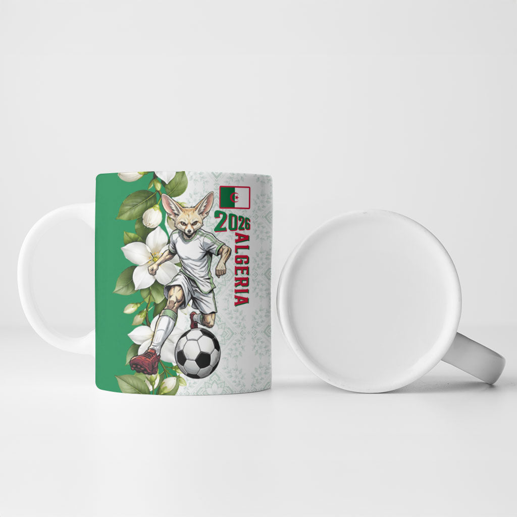 Personalized Algeria Football Desert Fox Ceramic Mug Desert Fox Mascot Soccer Art With Floral Jasmine And Flag