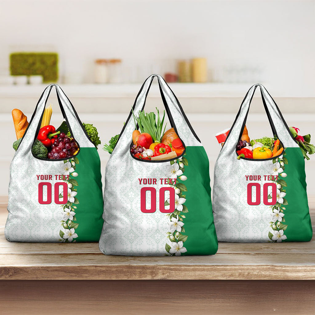 Personalized Algeria Football Desert Fox Grocery Bag Desert Fox Mascot Soccer Art With Floral Jasmine And Flag