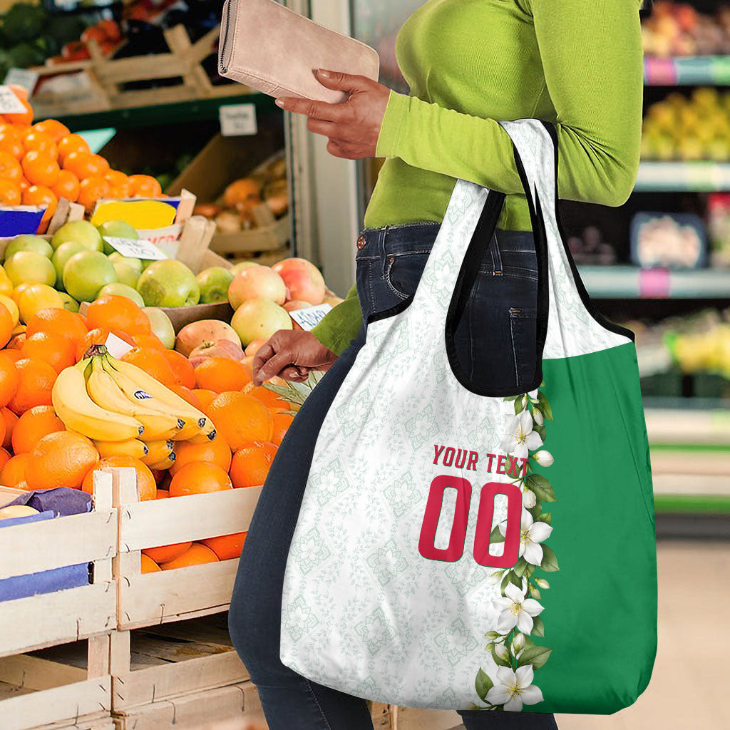 Personalized Algeria Football Desert Fox Grocery Bag Desert Fox Mascot Soccer Art With Floral Jasmine And Flag