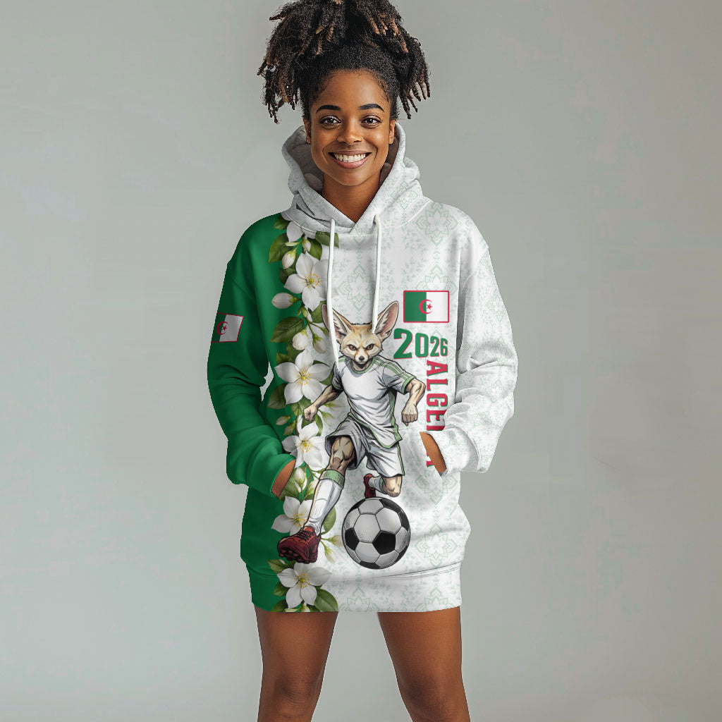 Personalized Algeria Football Desert Fox Hoodie Dress Desert Fox Mascot Soccer Art With Floral Jasmine And Flag