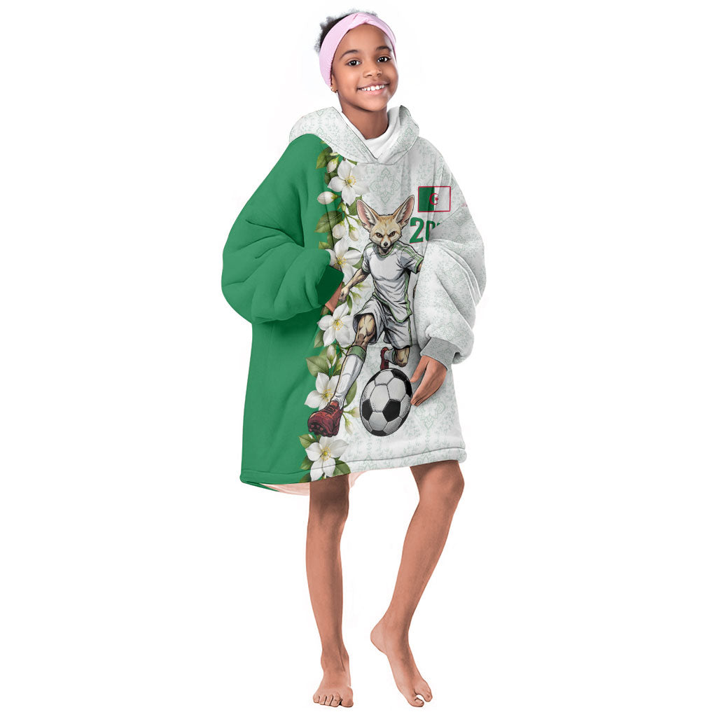 Personalized Algeria Football Desert Fox Kid Wearable Blanket Hoodie Desert Fox Mascot Soccer Art With Floral Jasmine And Flag