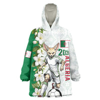 Personalized Algeria Football Desert Fox Kid Wearable Blanket Hoodie Desert Fox Mascot Soccer Art With Floral Jasmine And Flag