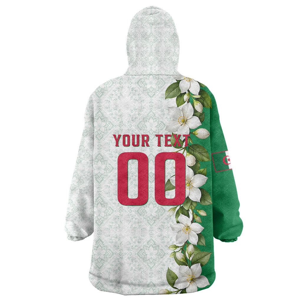 Personalized Algeria Football Desert Fox Kid Wearable Blanket Hoodie Desert Fox Mascot Soccer Art With Floral Jasmine And Flag