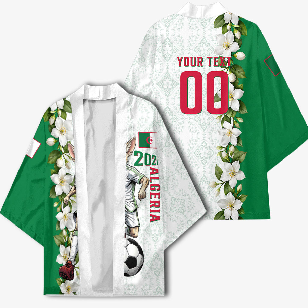 Personalized Algeria Football Desert Fox Kimono Desert Fox Mascot Soccer Art With Floral Jasmine And Flag