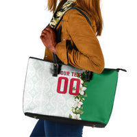 Personalized Algeria Football Desert Fox Leather Tote Bag Desert Fox Mascot Soccer Art With Floral Jasmine And Flag