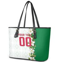 Personalized Algeria Football Desert Fox Leather Tote Bag Desert Fox Mascot Soccer Art With Floral Jasmine And Flag