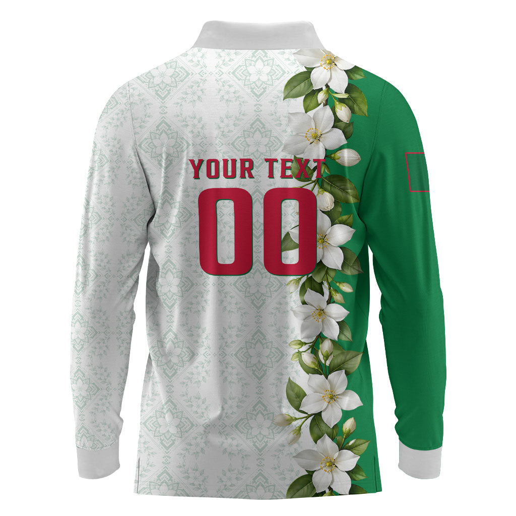 Personalized Algeria Football Desert Fox Long Sleeve Polo Shirt Desert Fox Mascot Soccer Art With Floral Jasmine And Flag