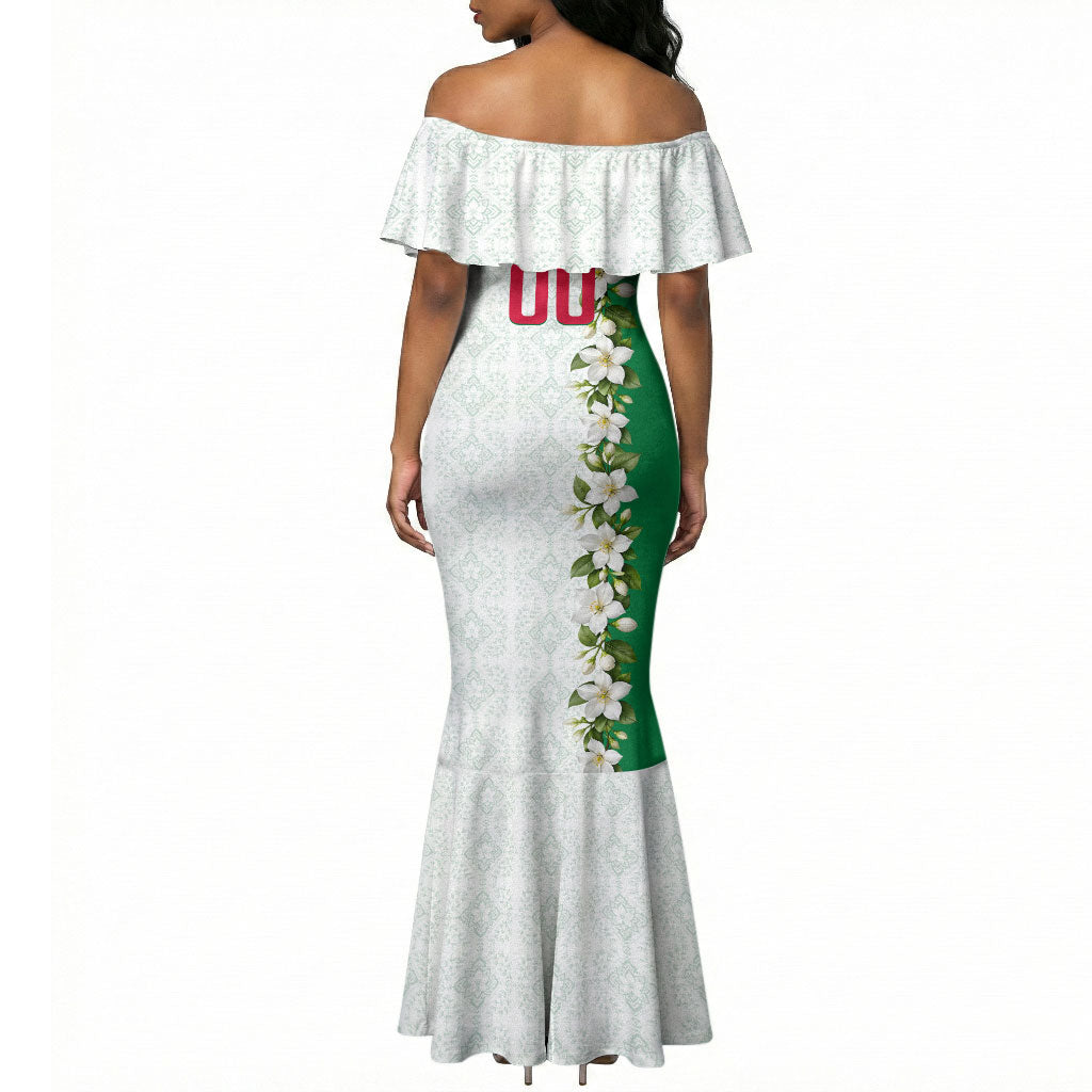 Personalized Algeria Football Desert Fox Mermaid Dress Desert Fox Mascot Soccer Art With Floral Jasmine And Flag