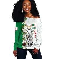 Personalized Algeria Football Desert Fox Off Shoulder Sweater Desert Fox Mascot Soccer Art With Floral Jasmine And Flag