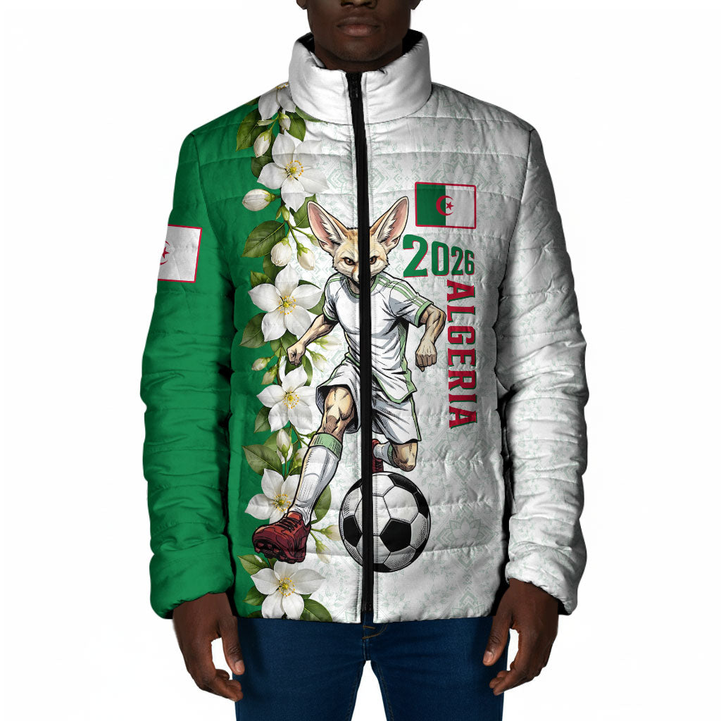 Personalized Algeria Football Desert Fox Padded Jacket Desert Fox Mascot Soccer Art With Floral Jasmine And Flag